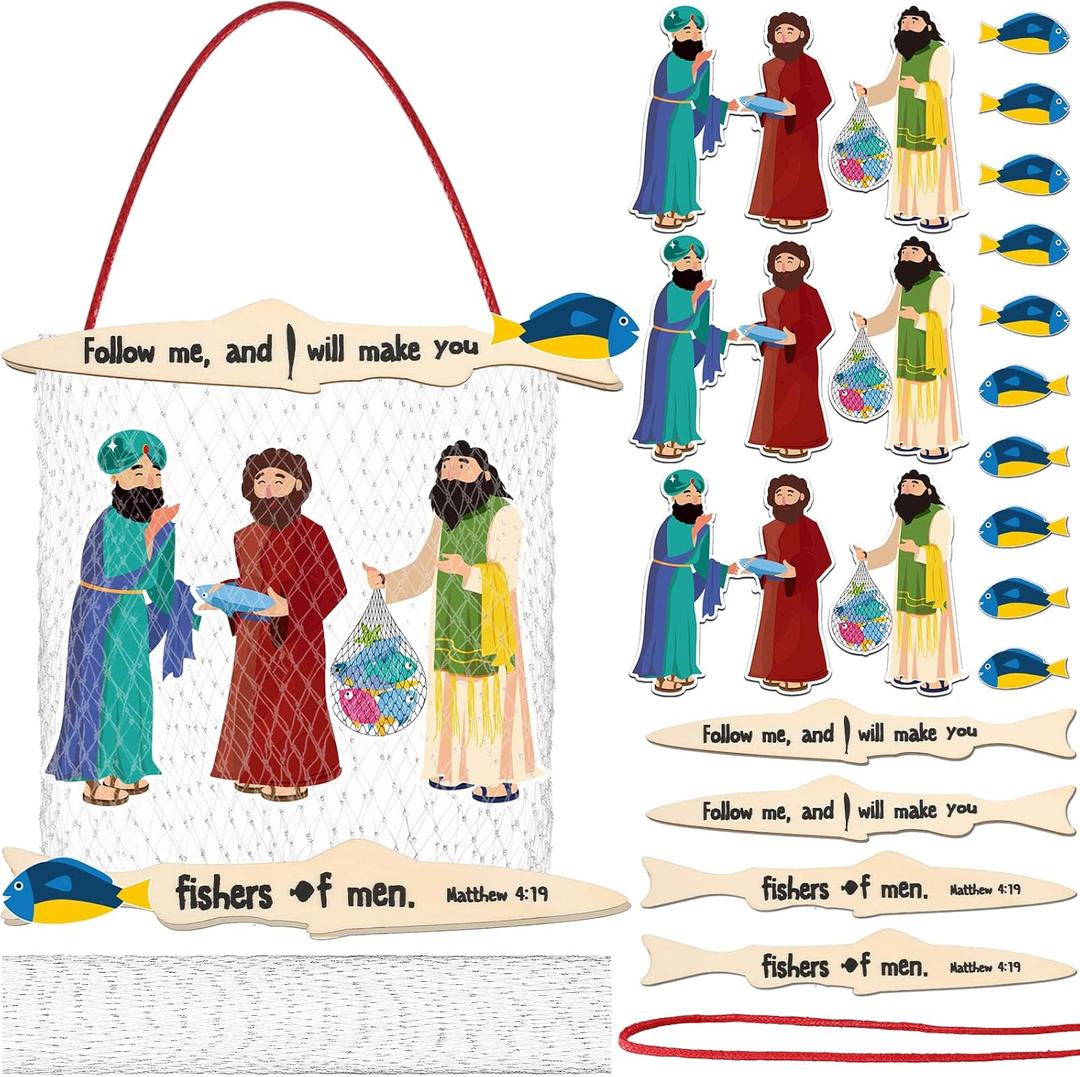 Amyhill 24 Sets Fishers of Men Craft for Kids First Communion Sunday School Crafts Bible Craft Kit Christian Jesus Religious Supplies for Toddlers Kids and Home Activities