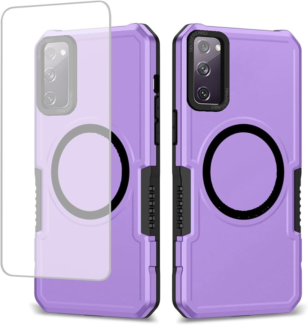 Case for Galaxy S20 FE 5G Case, Samsung S20 FE SM-G781U Case with Tempered Glass Screen Protector, [Compatible with MagSafe] Shockproof Protective Phone Cover for Samsung Galaxy S20 FE Purple