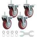 Finnhomy Swivel Caster Wheels 4 Inch Threaded Stem Casters Set of 4 Heavy Duty 3/8"-16 x 1 with Brake Polyurethane Industrial Locking Castors Wheels for Cart/Furniture 2200 Lbs Smooth Casters, Red