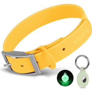 Adjustable Dog Collar with Airtag Holder: Durable Dog Collars, Soft Rubber Coated Webbing, Waterproof and Easy to Clean, for Small Medium Large Dogs (M, Butter Yellow) (M|12"-16"  4/5 in)