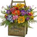 Nearly Natural Mixed Floral Artificial Arrangement in Wood Basket
