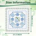 Watercolor Blue Hydrangea Floral Mahjong Mat, Non-Slip Noise Reduction Square Game Table Pad, Light Pastel Flower Border Print Portable Play Mat for Mahjong Tiles Poker Dominoes