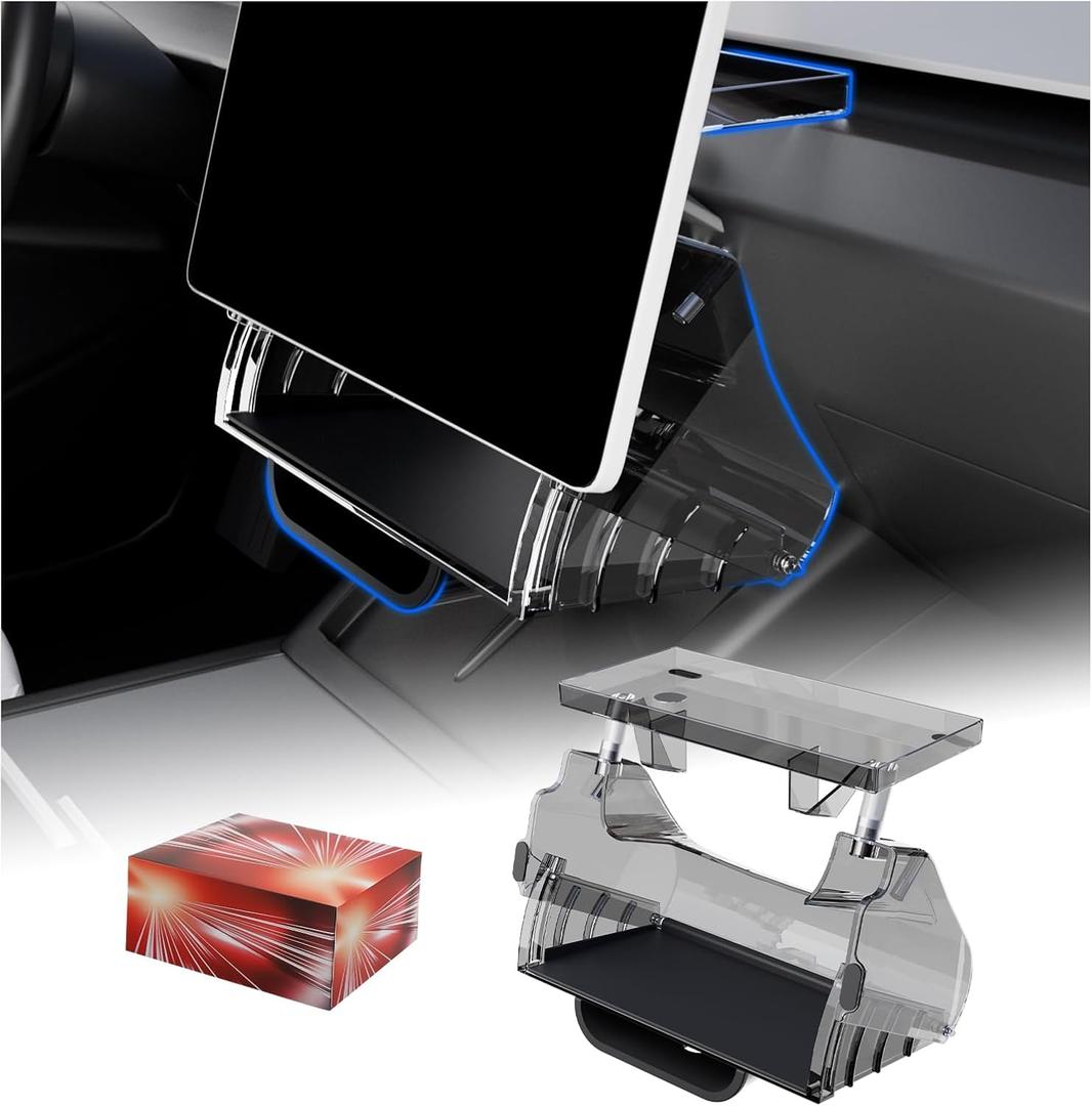 Hideable Under Screen Storage Organizer Fit for Tesla Model Y Juniper (2025 2026 Standard/Premium/Performance)/Model 3 Highland (2024 2025 2026 Standard/Premium/Performance) Black