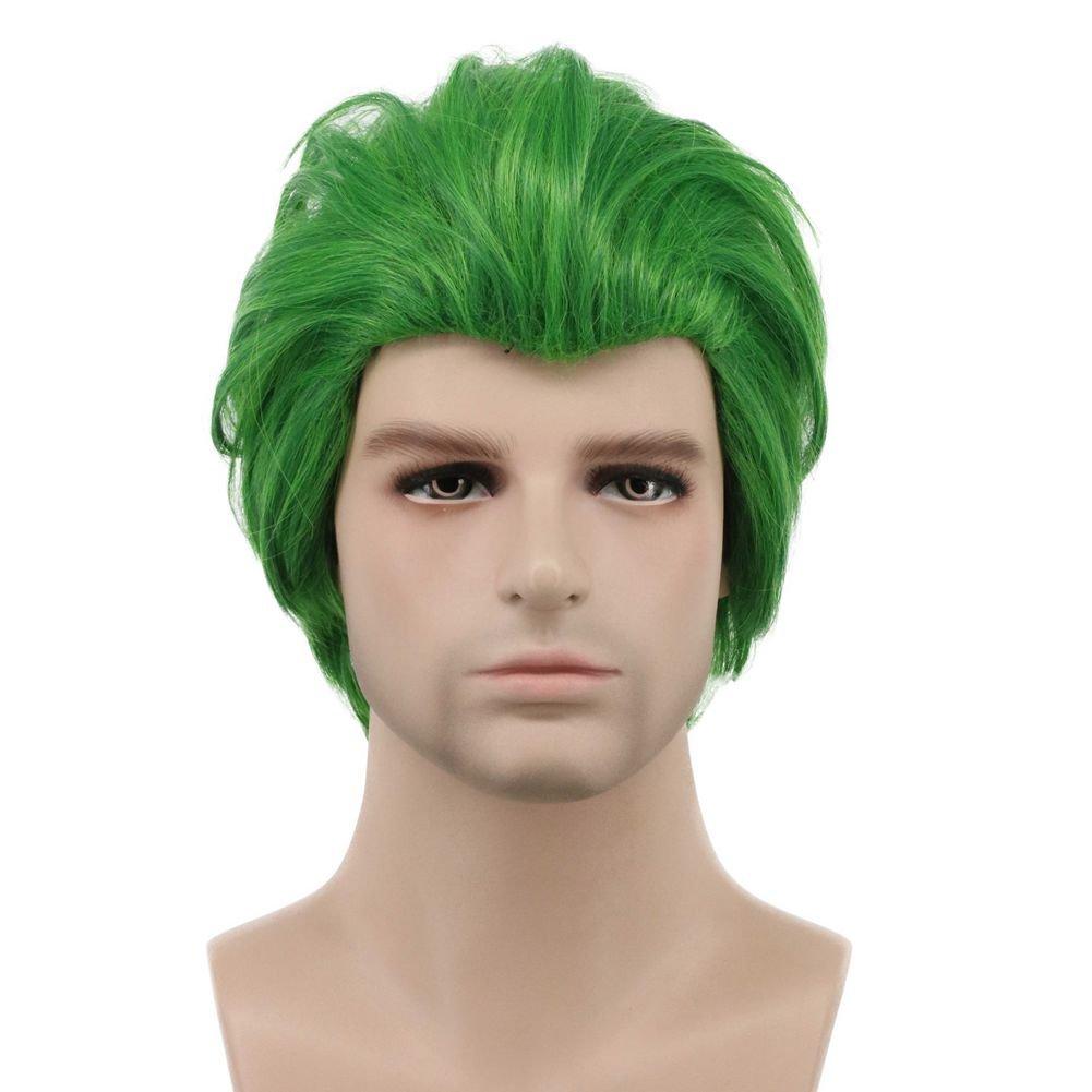 karlery Adult Men Short Straight Green Wig Halloween Cosplay Wig Anime Costume Wig