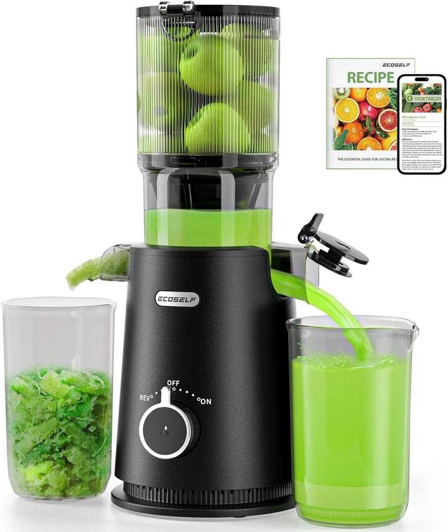Cold Press Juicer with Self Feeding & Hands-Free Design, Juice Extractor Machine for Fruits &Leafy Greens