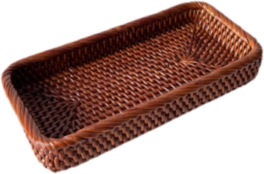 Rattan Woven Basket Woven Serving Tray Decor Snack Cookies Display Woven Bread Basket Decorative Tabletop Tray for Home Desk, Small