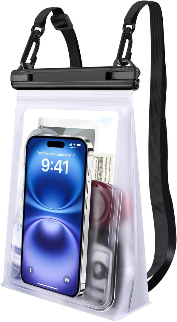 PEDVSTY Large Waterproof Phone Pouch [with Sealing Strip], Floating Waterproof Pouch for Kayak Beach Cruise Essentials, IPX8 Dry Bag for iPhone 17/16/15/14 Pro Max Galaxy S26/S25 All Phones, Mom Gift (White)