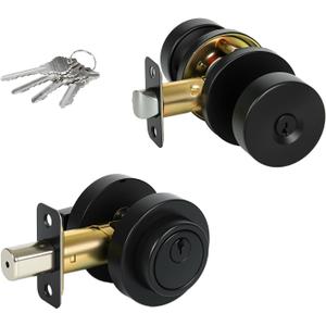 Cielsa Dawn Matte Black Door Knob and Deadbolt Set,Single Cylinder Deadbolt Lock and Door Knob with Lock, Keyed Alike Door Locks for Front Door