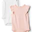 Amazon Essentials x Sofia Grainge Baby Girls' Cotton Ruffle Sleeve Bodysuit with Embroidered Detail, Pack of 2 (3-6 Months, Light Pink/White)