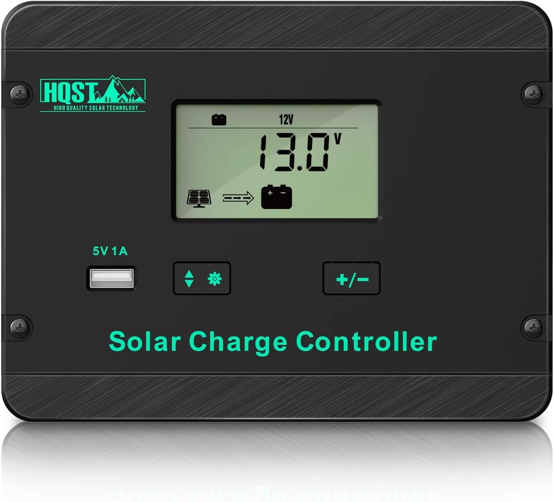 HQST 30A 12V/24V PWM Flush Mount Solar Charge Controller Solar Regulator Negative Ground with Back lit Display for Lithium, Sealed, Gel, Flooded Batteries, Black