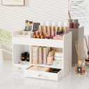 Bamboo Makeup Organizer with Drawers, Cosmetic Storage for Lipstick Organizer Beauty Holder Skincare Organizer for Dresser Vanity Bathroom Countertop, No Assembly Required (White)