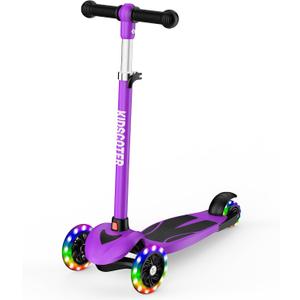 Multicolor Kids Scooter for Ages 3-12, 3 Wheel Lean to Steer Scooter with LED Light-Up Wheels, Adjustable Handlebar, Detachable Easy Storage for Boys & Girls
