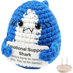 Positive Crochet Animals,Emotional Support Shark,Emotional Support Plush,Cute Knitted Shark Gifts