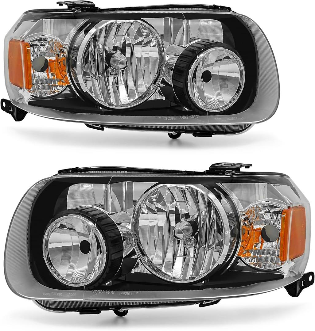 for 2005 2006 2007 Ford Escape/Submodel/Hybrid/Limited/XLS/XLT Headlamp Compatible with Escape 05-07 Headlights Assembly Chrome Housing Amber Reflector Replacement Pair Left and Right Side