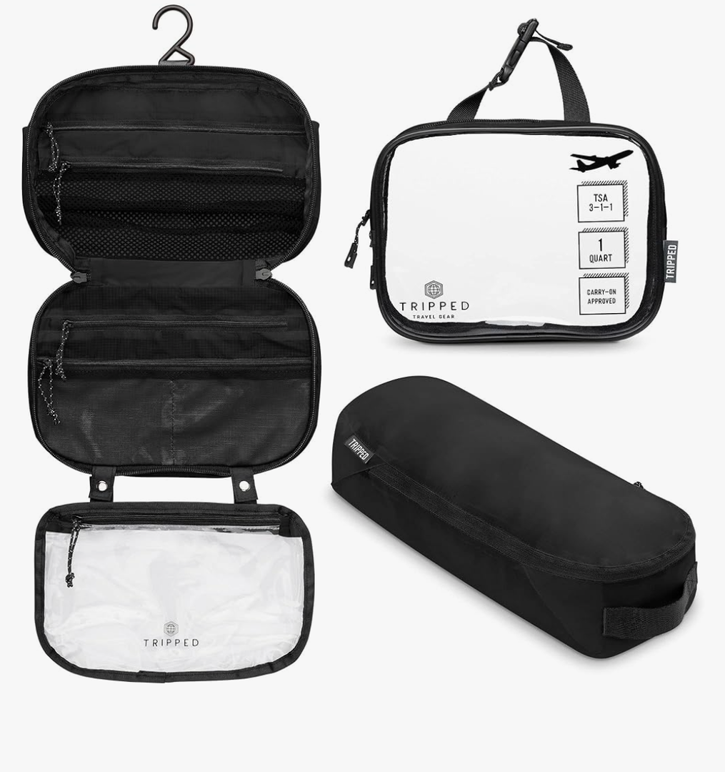 Toiletry Bag Kit Set: Hanging Travel Toiletry Bag + 311 TSA Cosmetic Liquid Bag + Ultralight Accessory Organizer Pouch