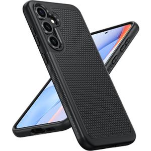 FNTCASE for Samsung Galaxy S24-FE Case: Dual Layer Protective Heavy Duty Cell Phone Cover | Shockproof Rugged with Non-Slip Textured | Military Grade Drop Protection Bumper Tough (Black)