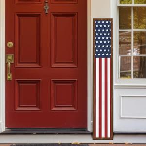4th of July Porch Sign Patriotic Front Door Decorations Rustic Red White Blue Vertical Wooden Sign Farmhouse Outdoor USA Independence Day Decor for Front Porch Wall Outside(Groovy)