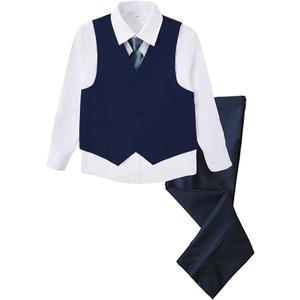 Boys 4 Pieces Suits Slim Fit Kids Outfits Vest Pants Sets Black Blue Formal Dresswear for Boy (Navy Blue(tie)) 4T Boys 4 Pieces Suits Slim Fit Kids Outfits Vest Pants Sets Black Blue Formal Dresswear for Boy (Navy Blue(tie)) 4T