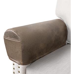 Leather Look Couch Arm Covers Set of 2 Armrest Covers for Sofa Chair Arm Protectors Stretch Armchair Slipcovers with Pockets Washable Spandex Fabric (Medium, Light Brown)