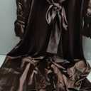 xxxiticat Women's Green Satin Dress Long Lantern Sleeve Mock Neck Puff Shoulder Tie Waist Pleated Cocktail Maxi Slip Dresses (Large, Coffee)