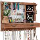 Jewelry Wall Organizer Wall Mounted, Jewelry Hanger Display Rack Earring with Drawers, for Earring/Stud/Ring/Necklace/Bracelets Accessories Bangles Holder Girls Gift (brown)