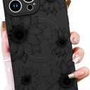 OOK Black Floral case for iPhone 15 Pro Max Case [Compatible with MagSafe], Cute Sunflower Floral Blooms Design Soft TPU Shockproof Protective for Women Girls Slim Magnetic Phone Cover