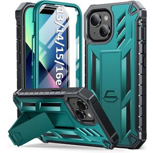 SOiOS for iPhone 13/14/15 Phone Case: for iPhone 16e Protective Cover with Built-in Kickstand | Heavy Duty Military Grade Hard Protection Shock Proof | Durable Dual-Layer Design Green
