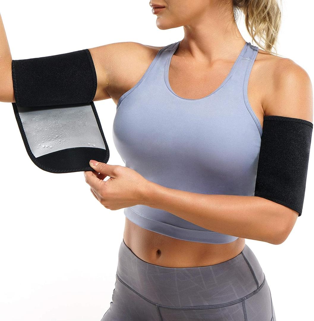 Wonderience Arm Trimmers for Women Pair Sauna Sweat Arm Shaper Bands Adjustable Arm Trainer Toner Sleeves for Sports Workout (Silver, One Size)