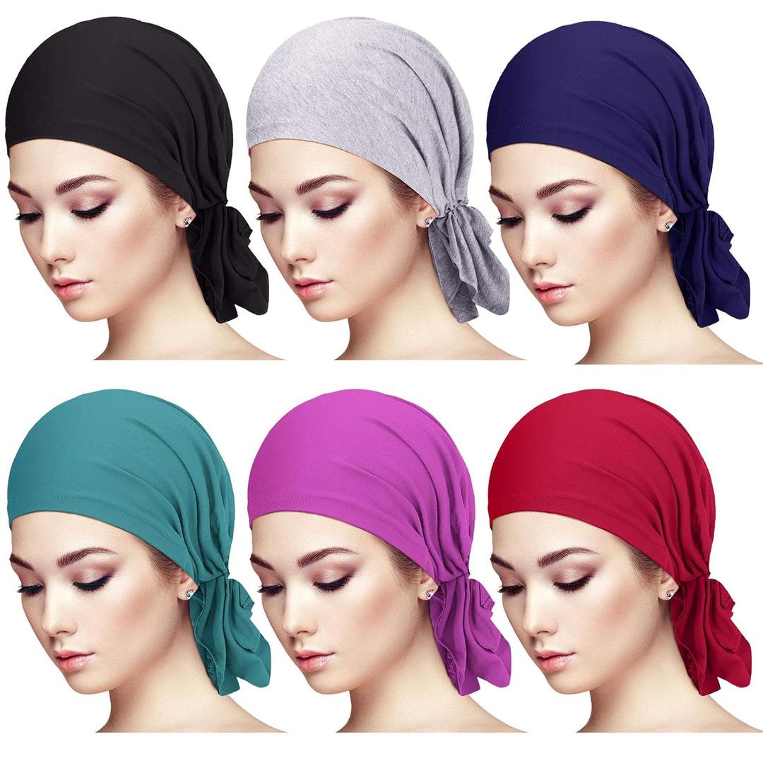 Syhood 6 Pieces Head Scarf for Women Slip on Pretied Head Scarves Cancer Headwear Turban Hat Beanie Wrap (Mix Color)