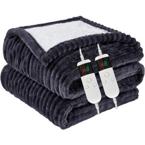 Heated Blanket Electric Queen, Soft Flannel Heating Blanket with 8 Hours Auto Off 10 Fast Heating Levels Machine Washable Sherpa Heated Blanket with Overheating Protection