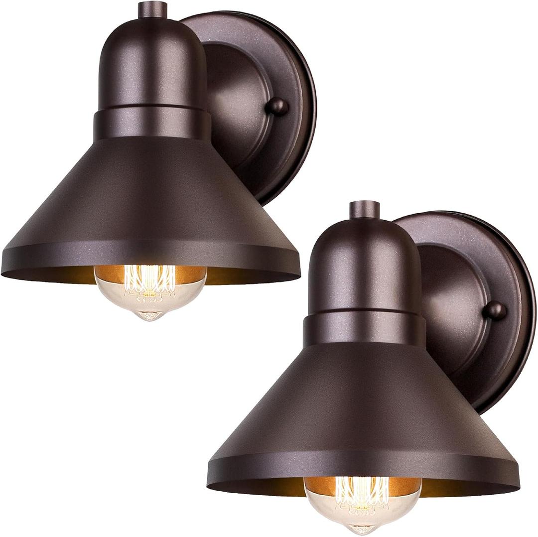 Brightever Outdoor Barn Wall Light Fixtures, 2-Pack Brown Exterior Wall Lantern, Waterproof Anti-Rust Lighting with E26 Socket, Small Outside Lights for House, Patio, Playhouse, Garage