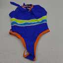 popvil Neon Color Block One Piece Bathing Suit for Women Mesh Tummy Control Swimsuit Teens Sport High Cut Scoop Swimwear (Medium, Blue)