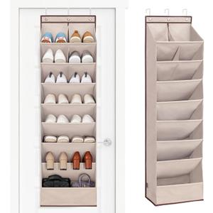 STORAGE MANIAC Over the Door Shoe Organizer Heavy-Duty Large Deep Pocket Hanging Shoe Organizer Shoe Rack Door Closet Shoe Organizer for Wall, Dorm & Narrow Door Storage Shoe Holder Oat Beige, 1 Pack