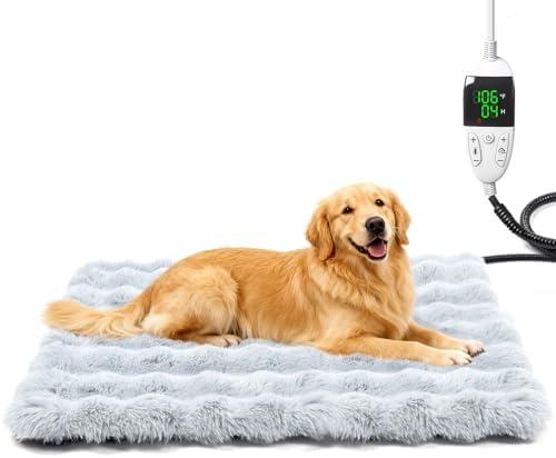 Littlo Kozytail Dog Heating Pad, Heated Dog Cat Bed with Smart Thermostat, 12 Temp Levels & 0-12H Timer, Large Pet Heating Pad with Plush Fleece Cover, Waterproof & Chew Resistant, 34x24in