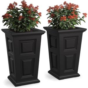 Mayne Wyndham 24-Inch Tall Planter, 2-Pack  Self-Watering, Weather-Resistant Planter for Flowers  Durable Indoor/Outdoor Design for Patio, Porch, or Entryway (Black)