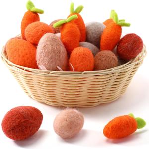 Threan 24 Pcs Felt Easter Eggs Decor Pastel Decorative Felted Eggs Carrots Hanging Ornaments Colorful Spring Basket Fillers Tree Decor for Home Wall Party Crafts(Farm Fresh Color)