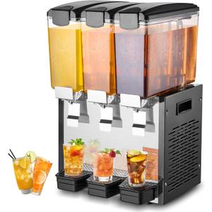 VEVOR Commercial Beverage Dispenser, 3 Tanks 10 L / 10.6 QT Per Tank Juice Dispenser, 440W Stainless Steel Ice Tea Drink Machine with 45F-54F Cooling Temperature, for Cold Drink Restaurant Bar Party