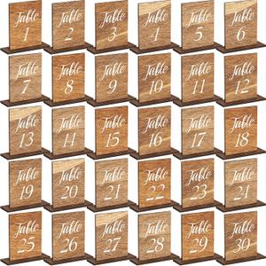 Chunful 30 Pcs Wedding Wooden Table Numbers 1-30 with Wooden Base Rustic Wedding Centerpieces for Tables Number Sign for Banquet Restaurant Party Decor, 3.9 x 5.9 Inch
