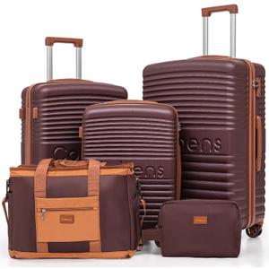5 Piece Luggage Sets with Spinner Wheels and Tsa Lock, Hardshell ABS Suitcase Set, Lightweight Hardside Waterproof Travel Suitcases for Men Women, 20", 24", 28" Burgundy