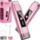 Bikini Trimmer for Women: Electric Razor & Shaver with Dual Heads for Body Pubic Hair, IPX7 Waterproof with LED Display - Rechargeable Lady Trimmer for Bikini Underarm Body Leg Face - Millennial Pink
