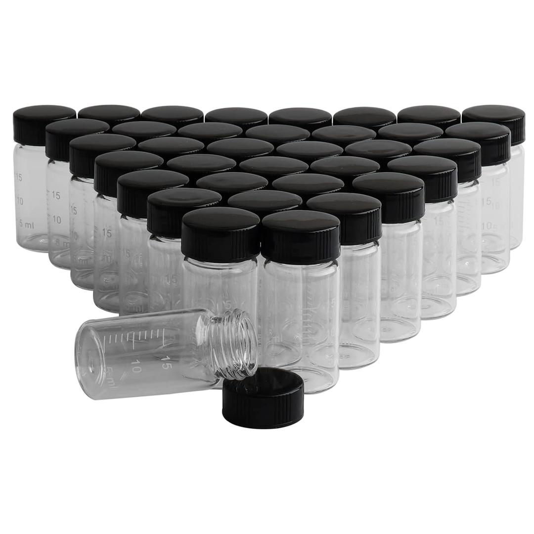 JIUWU 20ml Clear Glass Vials with Screw Caps, Pack of 36 Small Sample Bottles, Leak-Proof Empty Vials for Essential Oil, Perfume, Liquid, Lab, Spice