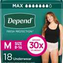 Depend Fresh Protection Adult Diapers, Incontinence & Postpartum Bladder Leak Underwear for Women, Disposable, Maximum, Medium, Blush, 18 Count