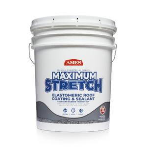 Ames Maximum Stretch - Waterproof Sealant Membrane - Perfect For Roofing, Repairs, Concrete, EPDM & Wood - Liquid Rubber Sealer - Up To 650% Elastic - Made in USA, White, 4.6 Gallon (Pack of 1)