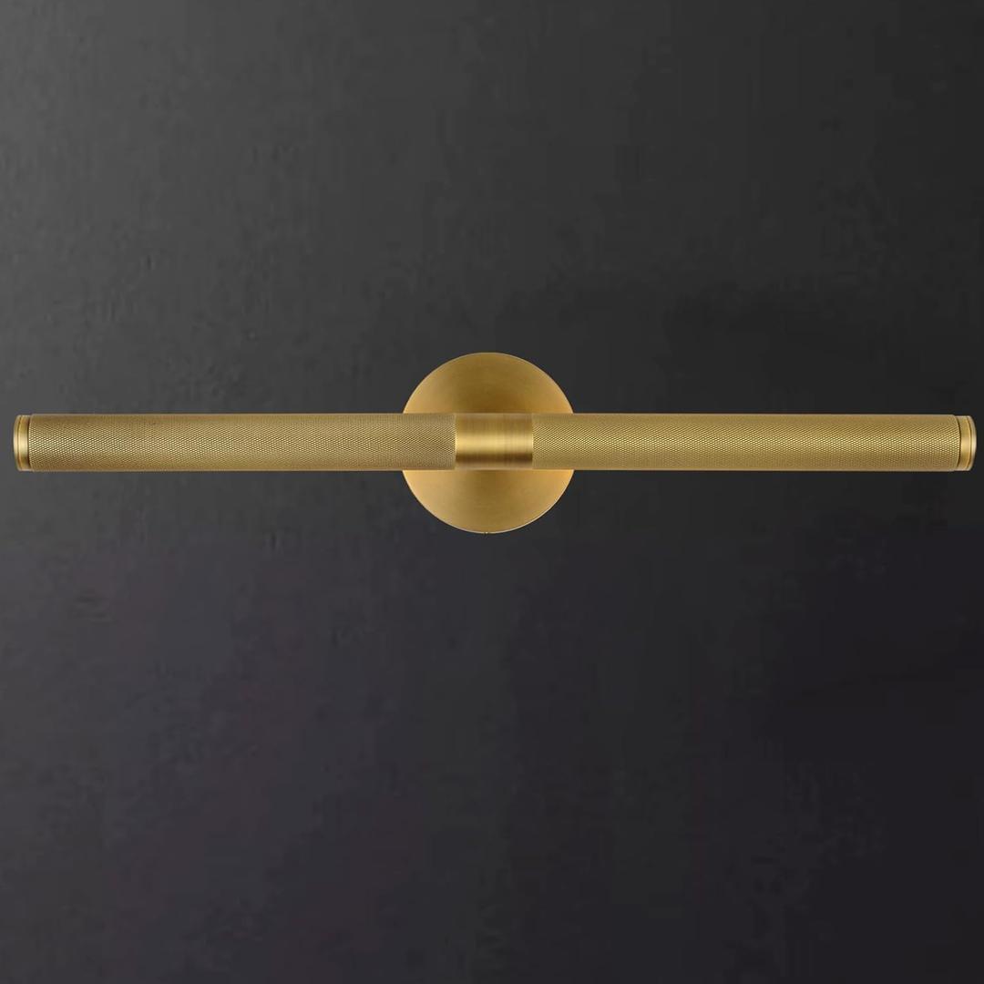 Hard-wired Knurled Picture Light, 24in Brass Picture Light for Wall, Dimmable Gold Art Lights, Rotatable 360 Sconce for Pictures Frame, Painting Wall Lights, Bathroom Wall Sconce, E12 Bulbs Included