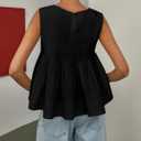 Megfie Womens Summer Pleated Peplum Blouse Tank Tops Y2K Babydoll Tops (Black, M)