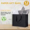 Plauthus 12 Pack Black Gift Bags with Ribbon Handles, Medium Size with Tissue Paper, Black Paper Bags for Shopping, Small Business, Bridal Party, Wedding, Christmas and Holiday (10.6' x3.1' x8.3')