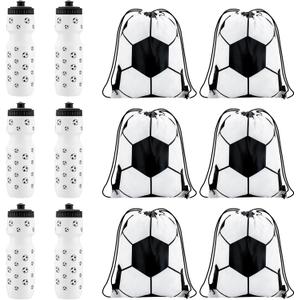 Talltalk 12 Pcs Soccer Party Favors 24 oz Soccer Water Bottle Gift for Team with Drawstring Bag Tumbler Cup Sports Themed Accessories for Events Gift Supplies