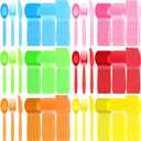 Hoolerry 180 Pcs Neon Party Plastic Silverware Set Colorful Rainbow Disposable Cutlery Bulk Includes Forks Spoons Knives for Parties Supplies Favors, 6 Colors