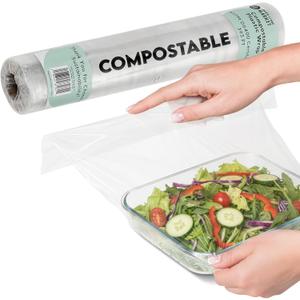 Compostable Plastic Wrap for Food - Bulk Roll 400 Sq Ft ASTM D6400 Certified Refill Roll Durable, Food Safe