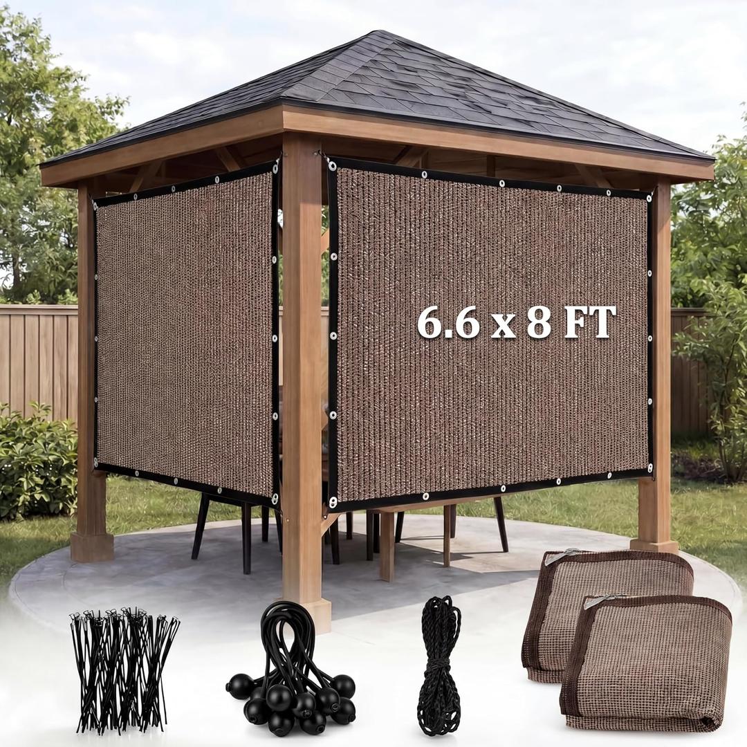 2 Pcs 90% Sun Shade Cloth with Grommets 6.6' x 8' Pergola Privacy Screen for Outdoor Patio Shade Cover Canopy, Mesh Tarp Sun Screens for Porch, Dog Kennel, Garden, Backyard(Mocha)